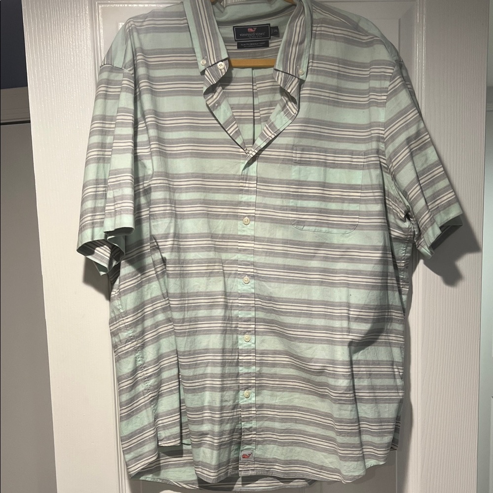 Vineyard Vines Mint and Gray Striped Button Down Shirt